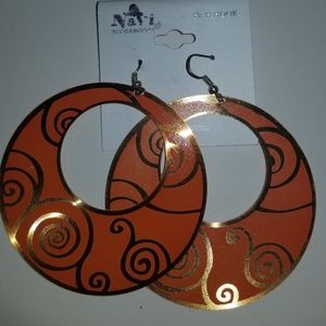 NWT Round Orange & Gold Dangle Earrings
